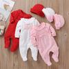 0-8Months Baby Girl Clothes Sets Newborn Baby Girl Cotton Outfits Embroidery Ruffles Foot Wrap Romper+3D Flower Hat 2Pcs