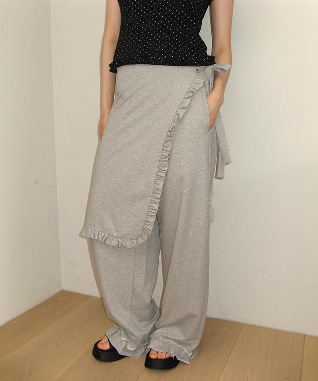 RONRON Ruffle Wrapover Pants Melange Gray