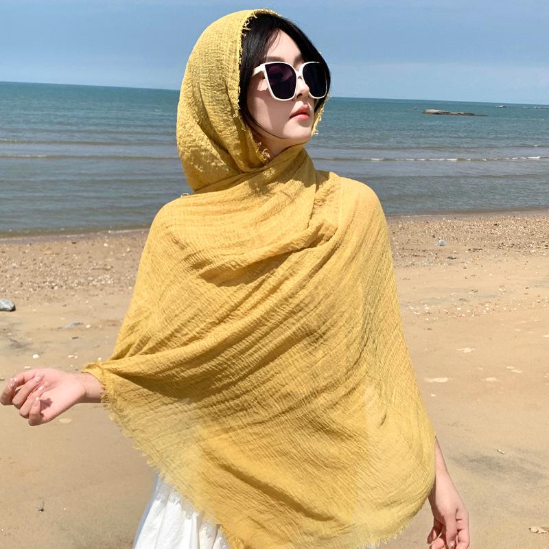 Qinghai Lake Chaka Salt Lake Desert Summer Big Red Tourism Cotton and Line Scarf Women's Sunscreen Shawl Ethnic Style Silk Scarf