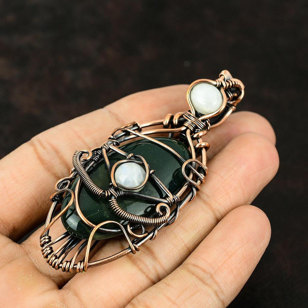 Evil Eye Bloodstone Copper Pendant Gemstone Copper Wrapped Jewelry Handmade Pendant Rainbow Moonstone Pendant Evil Eye Jewelry Gift For Her
