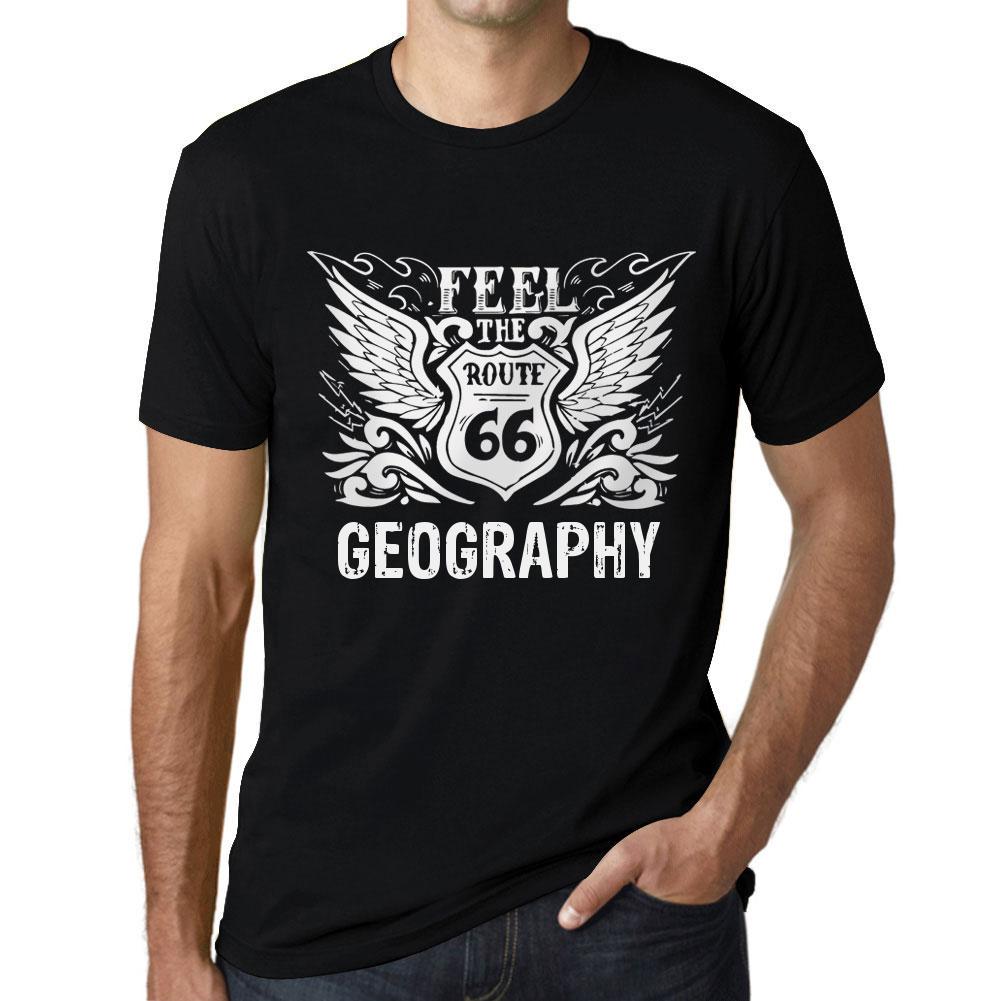 Men’s Vintage Tee Shirt Graphic T Shirt Feel The Geography Deep Black White Text