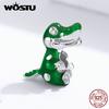 100% 925 Sterling Silver Little Crocodile Charms Green Enamel Animal Beads Fit Bracelet
