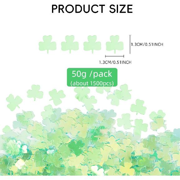 1500pcs/50g Shamrock Confetti Decorations,Iridescent Shamrock Table Confetti Green Glitter Lucky Clover Shamrock Sequin for St. Patrick's Day Party