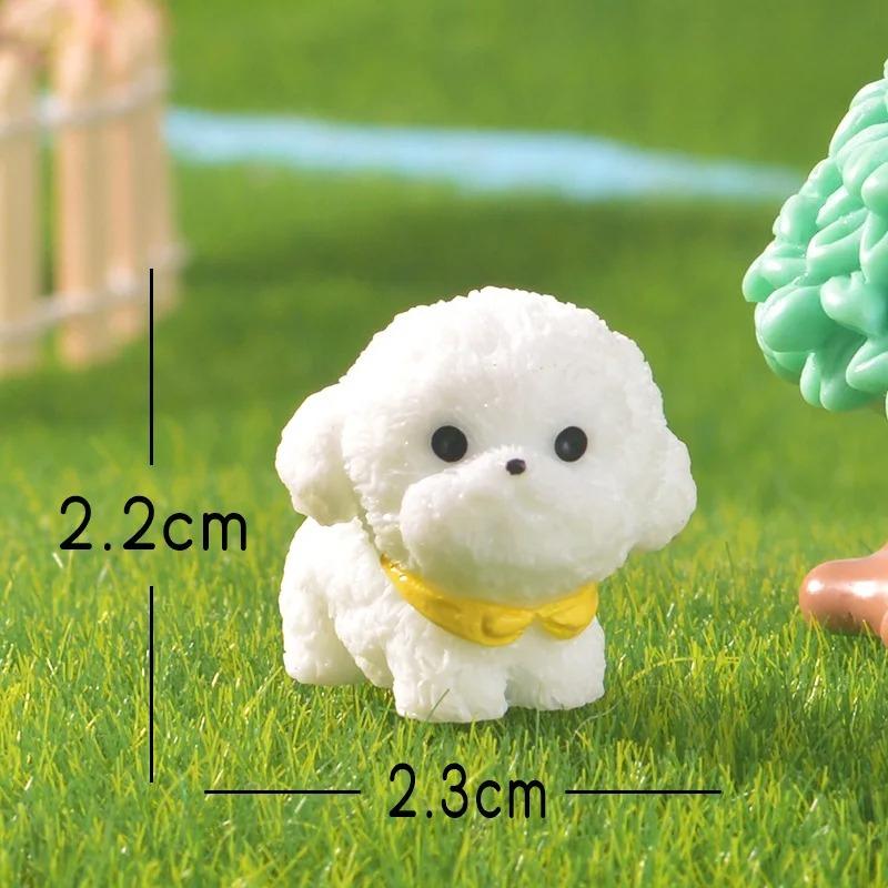 3 Pcs Cute Cartoon Bib Puppy Mini Resin Figurines Garden Moss Miniature Landscape DIY Ornament Car Desktop Dog Animal Decorations
