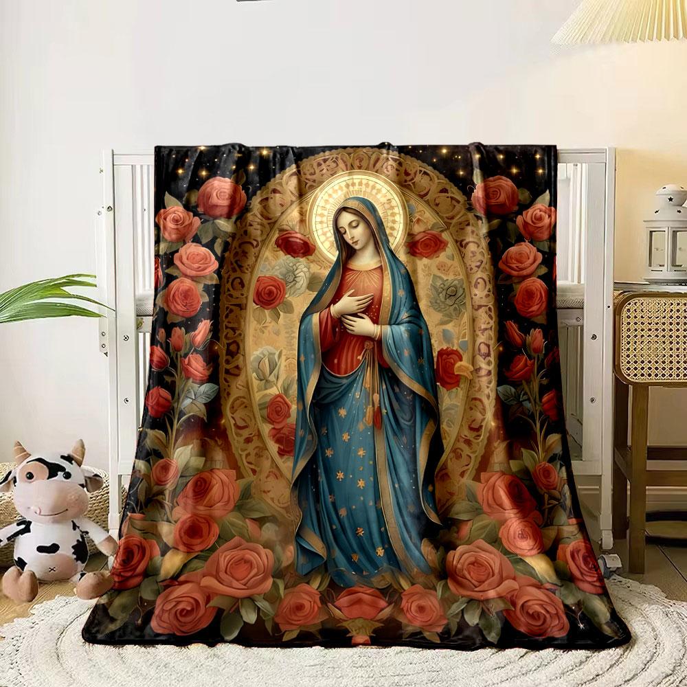 Our Lady of Guadalupe Rose Blanket Printed Blanket for Living Room Bed Couch lunch break Soft Cozy Blanket for Friend's festival Gift