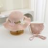 Children's Straw Hat Set with Shoulder Straps Cute Flower Hat and Tote Bag, Girls Baby 2 Pieces Children's Sun Protection Accessories