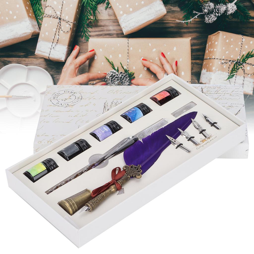 Calligraphy Pen Set Glass Ink Fountain Pen with Replaceable Nib Writing Gift Box Kit
