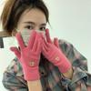 Korean Cute Bear Embroidered Wool Gloves for Women Autumn and Winter Knitted Touch Screen Student Warm Cycling Gloves Windproof