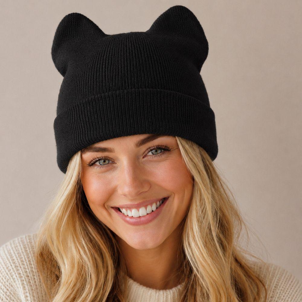 Cute Cat Ears Beanie Hats Y2K Pullover Hat Kawaii Knitted Hat Girls
