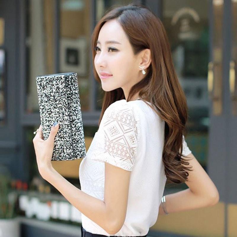 Женская повседневная кружевная блузка Femme Hollow Chiffon Shirt Blusa Feminina Tops