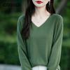 Осенне-зимний пуловер, вязаный свитер, женская облегающая рубашка с V-образным вырезом