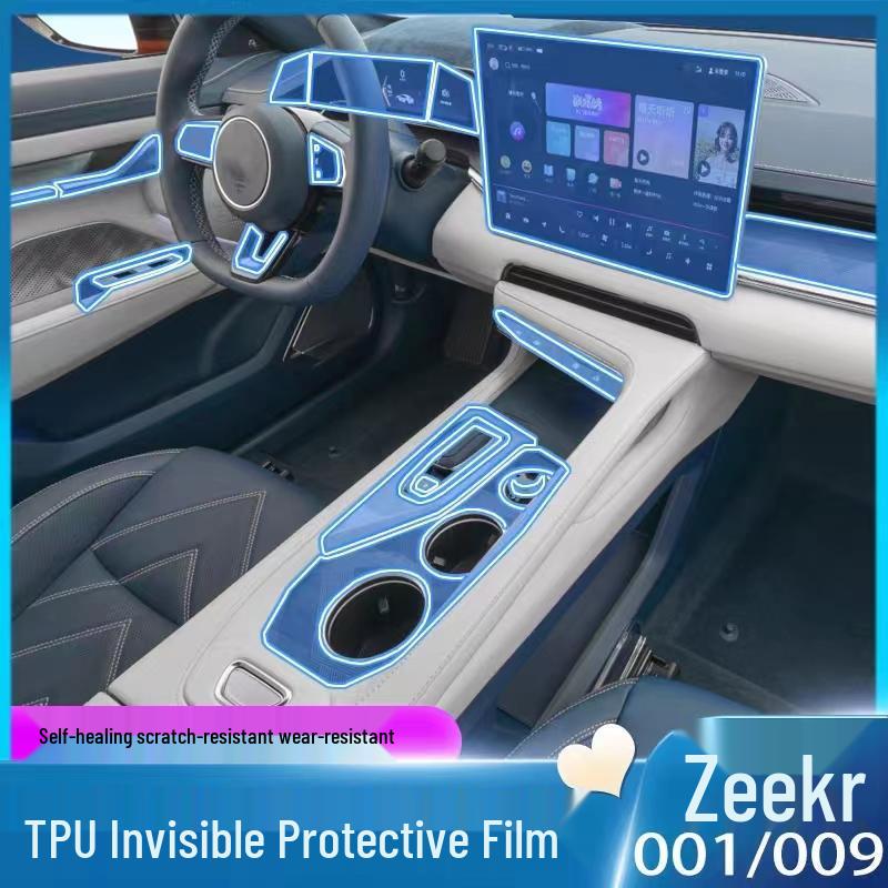 Zeekr 001 Smoked Headlight Film, Transparent Interior & Taillight Film, TPU Dashboard Screen Protector, Wear-Resistant