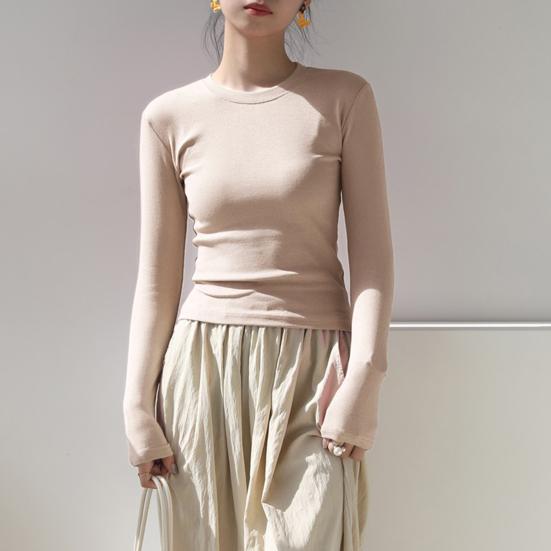 Женская футболка с круглым вырезом и длинным рукавом, облегающая футболка, однотонная, легкая, универсальная, топы, одежда для отдыха