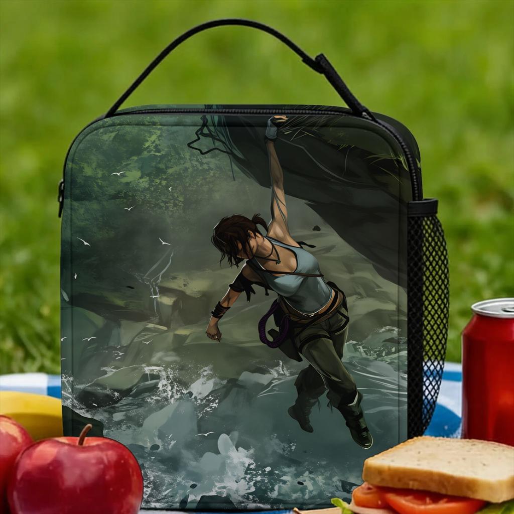 Tomb-Raider Lara Lunch Bag For Men Graphic Design Lunch Box Retro Office Cooler Bag Portable Waterproof Thermal Lunch Bags
