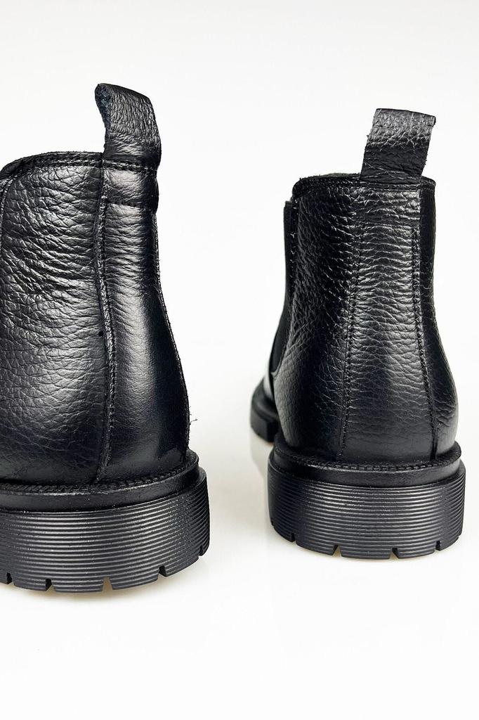 Men's Fashion Genuine Leather Thin Heeled Boots Bootie Black Winter Chelsea Boots Shoes
