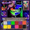 12 Color Water -soluble Fluorescent Makeup Plate Human Body Painting Performance Face Color Makeup Eye Shadow Plate