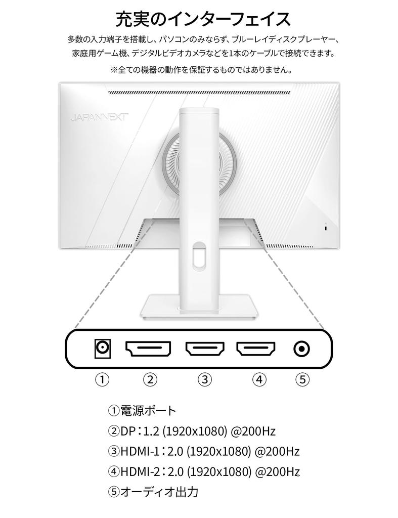 JAPANNEXT дюймовая IPS-панель с разрешением Full HD Белый игровой монитор HDMI DP HDR400 эквивалентное подключение Регулировка высоты Поворот Оснащен