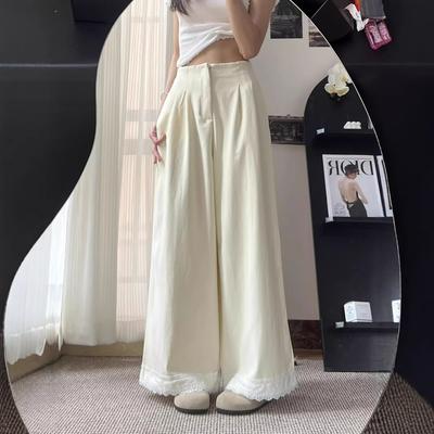 Широкие брюки из кружева молочно-абрикосового цвета для женщин, летний новый стиль, облегающие, свободные, универсальные повседневные брюки