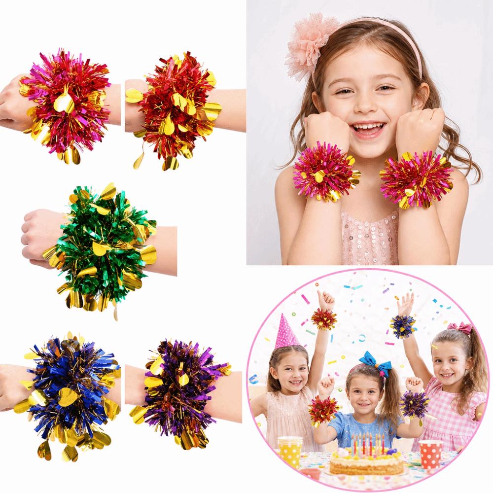 10pcs Colorful Shiny Tinsel Bracelet Glitter Cheerleading Wrist Pom Poms Dance Party Decor