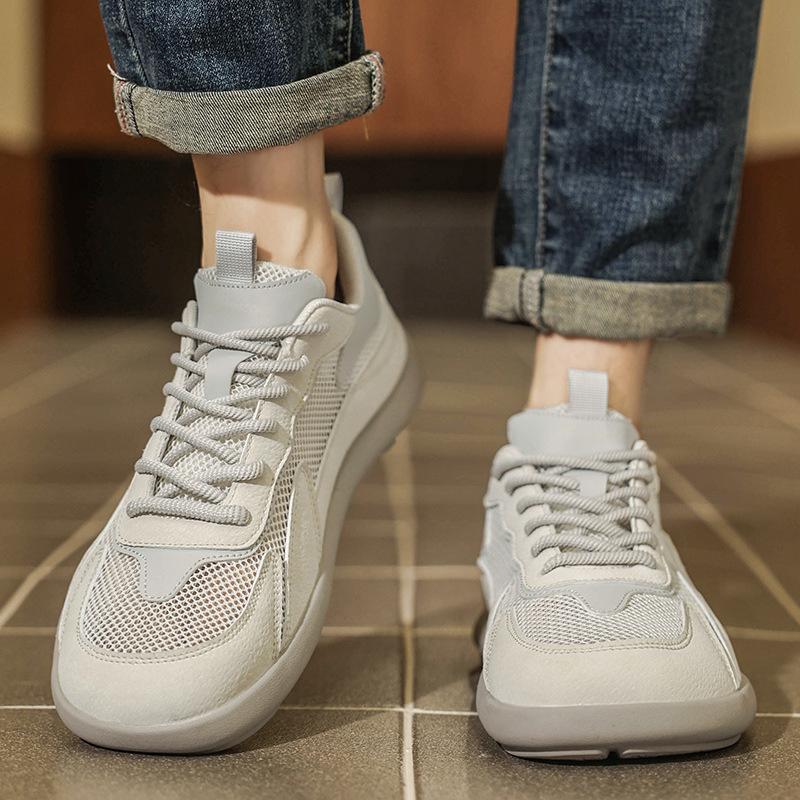 Men's breathable large mesh thin low-top soft sole lightweight cushioning casual shoes fashionable British style skateboard shoes
