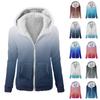 Women's Fashion Printing Sweatshirt Loose Hooded Plush Zip Up Jacket Top