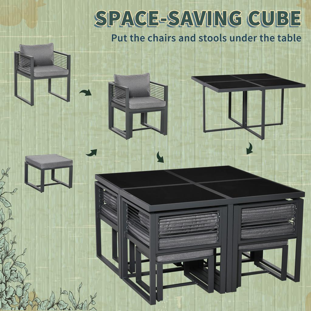 Nine-Piece Aluminium Garden Set, with Glass-Top Table - Grey
