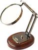 5X Brass Desk Top Magnifying Glass with Adjustable Stand and Wooden Base Vintage