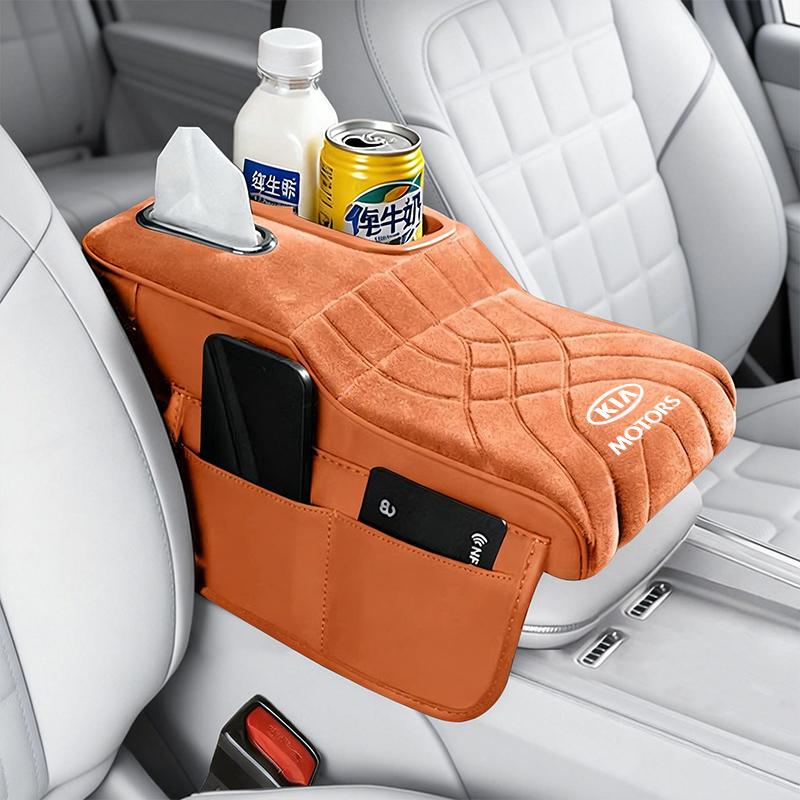 Keyring High-Low Style Suede Car Armrest Box Cushion Wear Resistant For Kia Sportage Sorento K5 K3 Seltos Rio Carnival Ceed etc