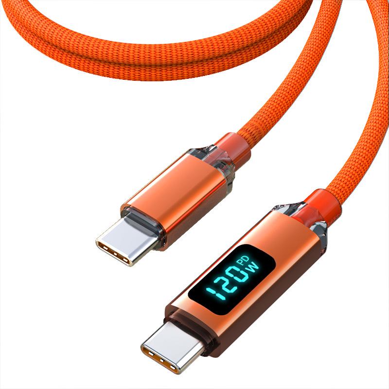 Crystal Shine 120 Вт Быстрая зарядка Двойной USB-C Кабель для Apple 15/16 и Huawei Автомобильные Зарядные устройства с Цифровым Дисплеем