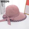 Women's Solid Color Bow Summer Knitted Bucket Hats Hollow-out Foldable Breathable Wide Brim Outdoor Travel Beach Hats