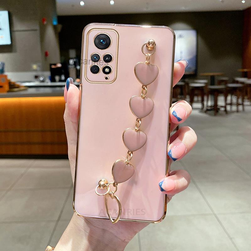 Роскошный чехол-цепочка с браслетом в виде сердца для Xiaomi Redmi Note 11 10 s Pro Plus 5G 2022, чехол-ремешок на Note11 11s Note10 10s