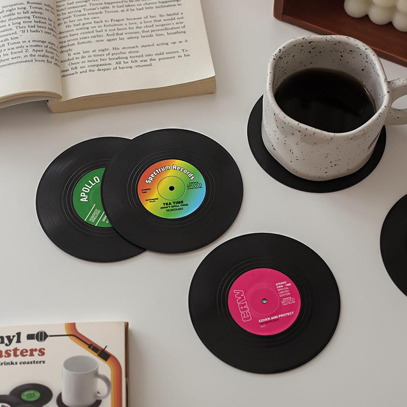 Vintage Mug Coaster Vinyl Not Easily Deformed Record Coaster Silicone Coaster Silica Gel Vinyl Placemat Insulation