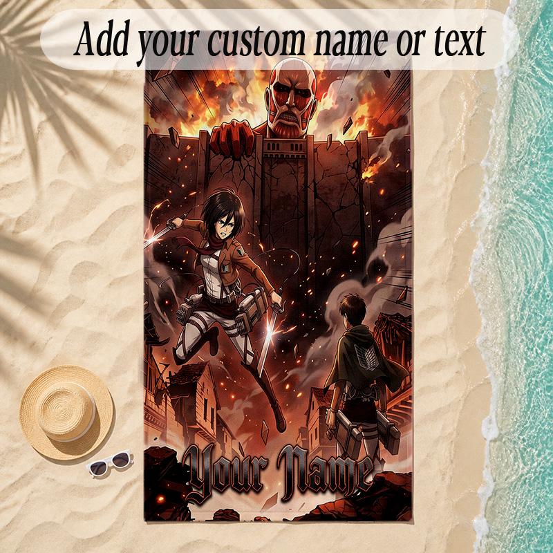 Beach TowelAttack on Titan Custom Name Text Personalized Soft Towel for Beach Pool Indoor Home Decor Gift