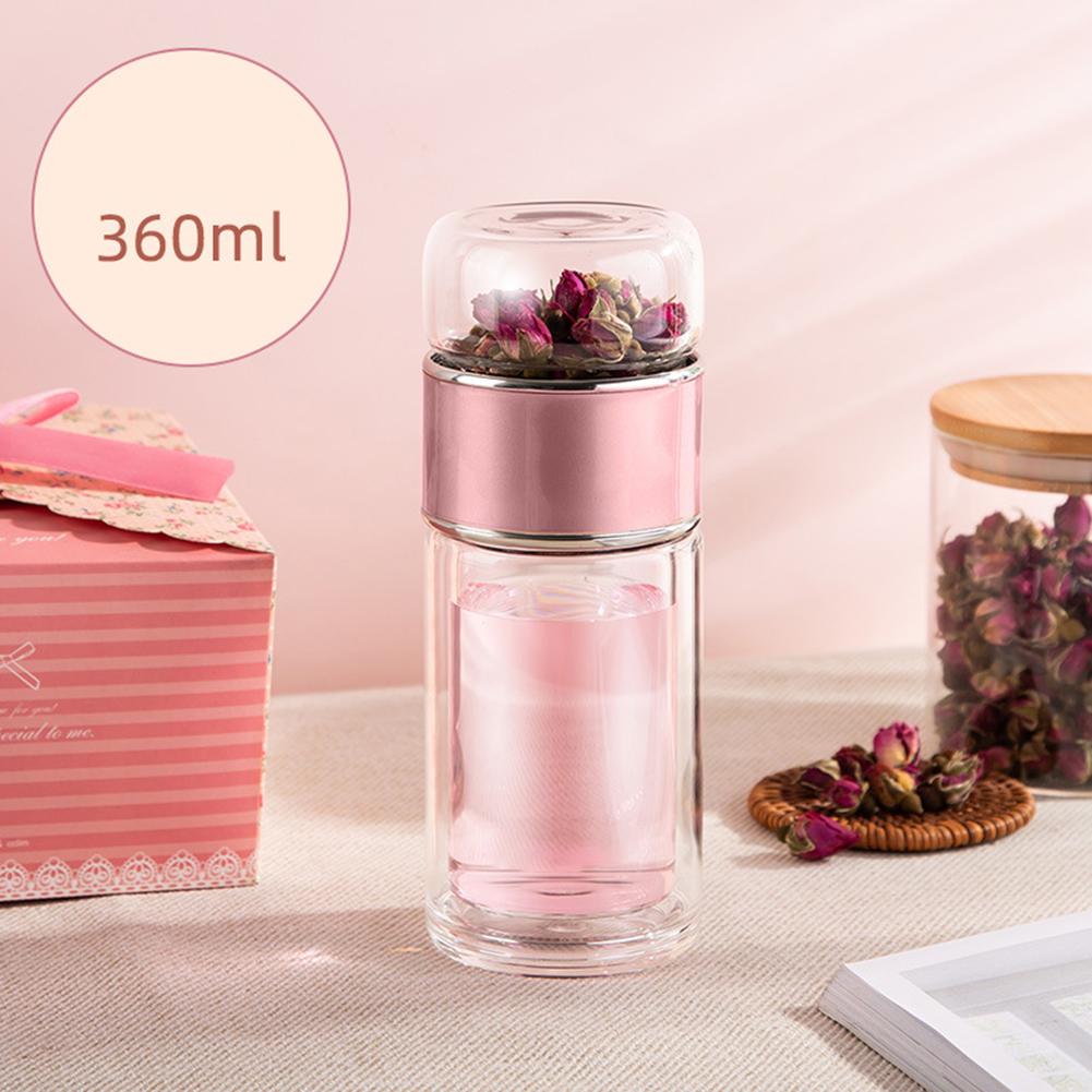 1 PC Glass Cup Red/Silver Double-layer Large-capacity Tea-separating Glass Cup 360ml, 420ml, 450ml Drinkware Water Bottles