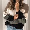 WomenWinter свитер Круглый вырез Вязаный свитер Полоски Лоскутные пуловеры Свободный повседневный свитер