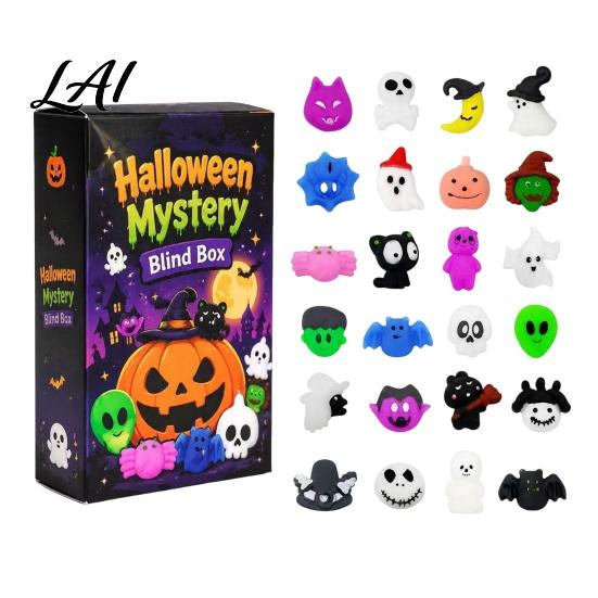 Soft Rubber Stress Relief Toy Halloween Squeeze Advent Calendar 24 Day Ghost Pumpkin Fidget Holiday Countdown Calendar Toys Set Collectible Figures