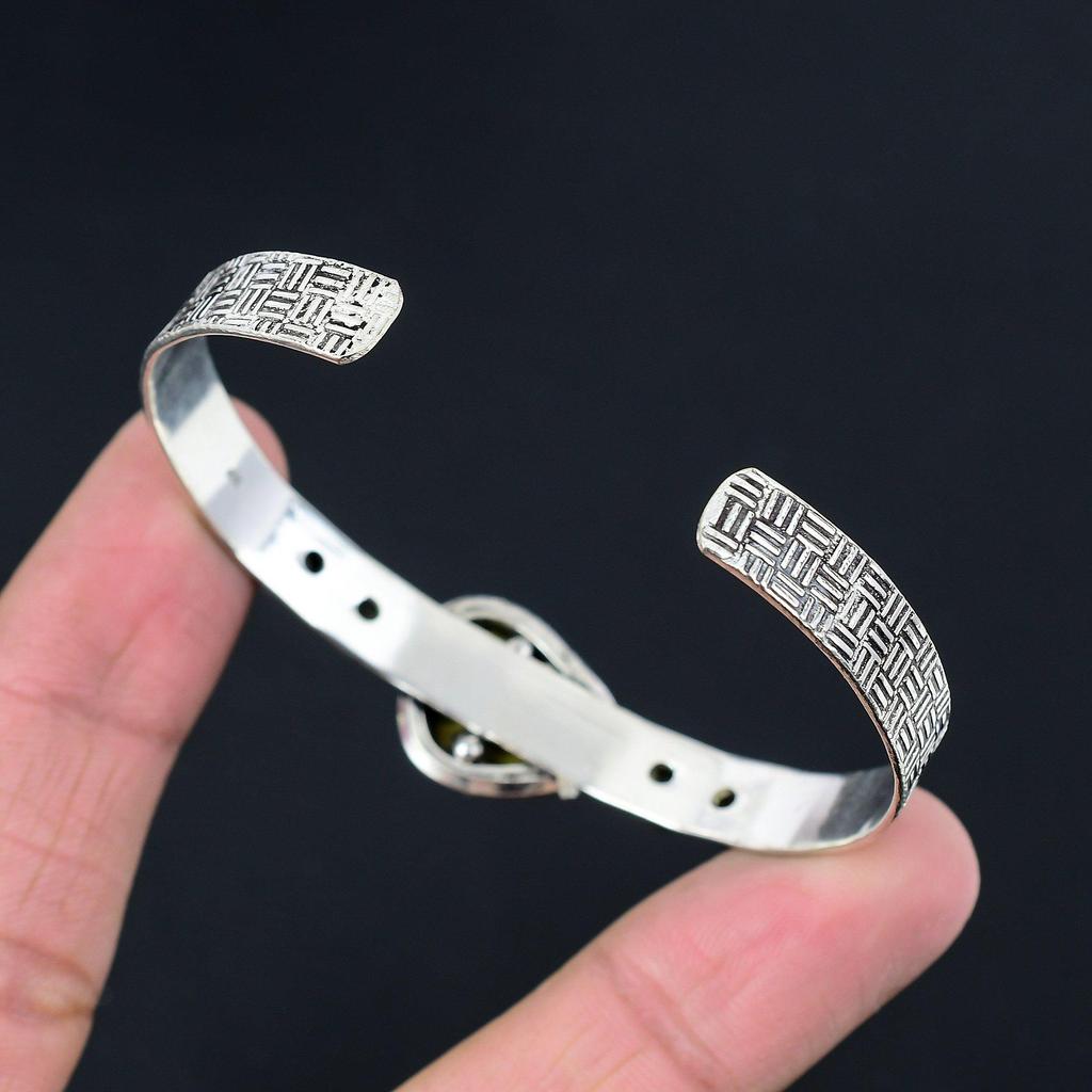 Серебро 925 пробы Камень Атлантисит Зеленый Аметист Жена Новый Браслет-Бэнгл