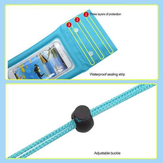 Водонепроницаемая сумка для телефона Чувствительный сенсорный экран Высокая четкость Противоскользящие подушки безопасности Плавать Рафтинг Вода