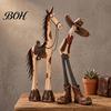 Cartoon Cowboy Figurine 1/2Pcs West Horse Figurine, Resin Statue, Shaped Desktop Decoration for Home Office Tabletop