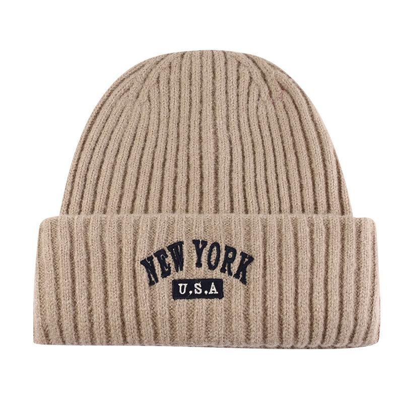 Американская ретро вышитая буква шляпа для женщин осень и зима теплая вязаная шапка показывающая маленькое лицо шерстяная шапка мужская шапка-пуловер модная