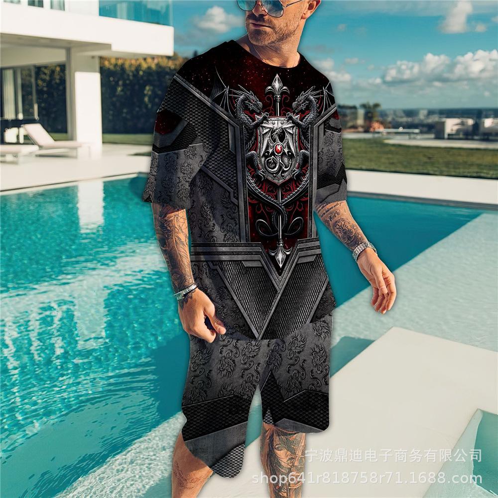 Летняя мужская футболка с 3D принтом и круглым вырезом, шорты с короткими рукавами, комплект из двух предметов, модная повседневная классная уличная одежда, спортивный костюм большого размера