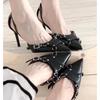 L120 High Heels Women's Design Sense 2025 Summer New Fashion Pointed Black Kitten Heel Large Size High Heel Single Shoes