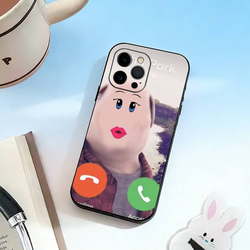 Звонит D-John Pork. Чехол для телефона с функцией ответа на звонок для iPhone 17, 16, 15, 14, 13, 12, 11 Plus, Pro Max, Другие, Мягкий черный чехол