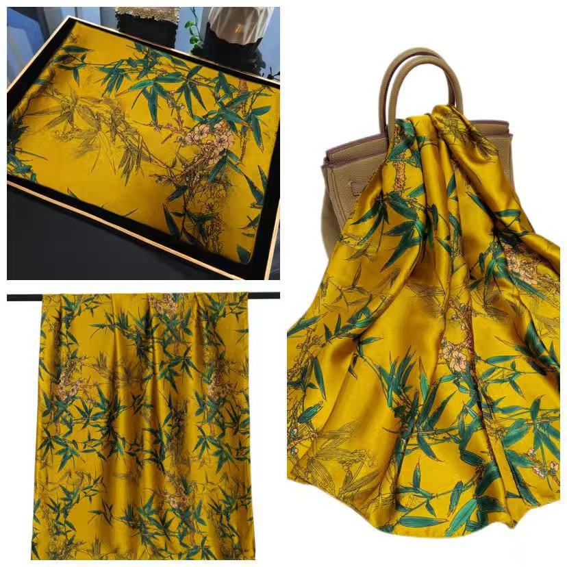 New Spring and Autumn Retro Floral Cranes Temperament Simulation Silk Large Long Scarf Sunscreen Outwear Shawl Female Silk Scarf