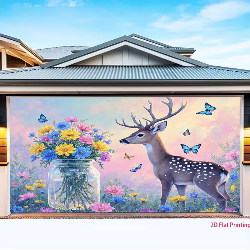 2D Sika Deer & Wildflower Background Cloth for Home Decor