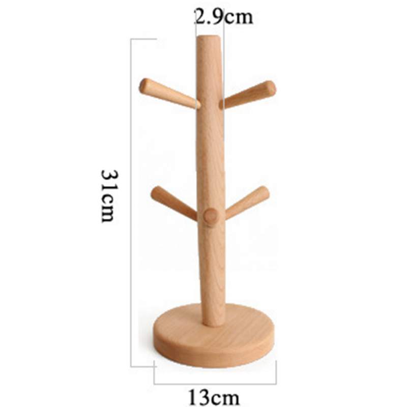 Wooden 6 Hooks Mug Holder Tree Countertop Coffee Cup Holder Detachable Drainage Cup Holder Coffee Counter Bar Accessory