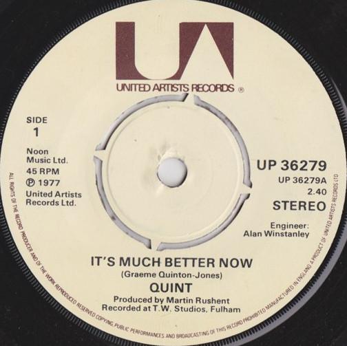 7-дюймовая пластинка QUINT Its Much Better Now UP36279 United Artists 1977 UK SoulFunk Б/у