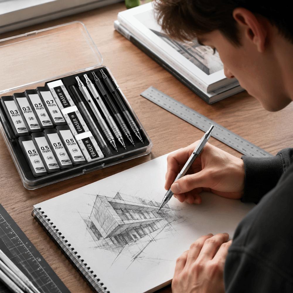 HB Automatic Pencil Set Full Metal Stationery Gift Set Mechanical Pencil Set Art Drawing