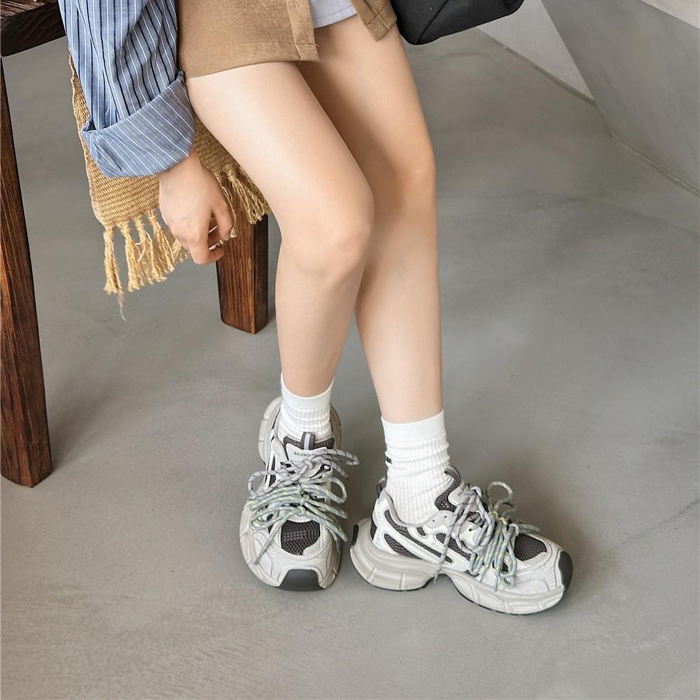 European Station Platform Paris Double Lace-up Contrasting Color Dad Shoes Women's 2025 Autumn New Casual Sports Shock-absorbing Single Shoes
