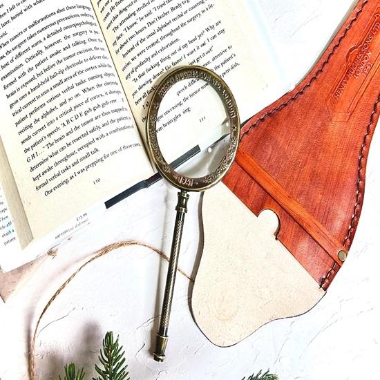 Увеличительное стекло из латуни в кожаном футляре, ручная оптическая лупа, очки для чтения, рождественский подарок, подарок для папы